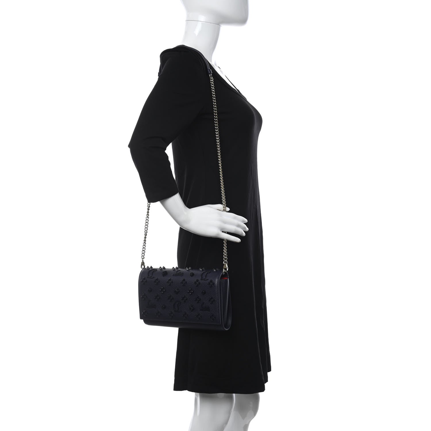 Christian Louboutin Calfskin Spikes Loubinthesky Paloma Clutch Navy 2 of 10