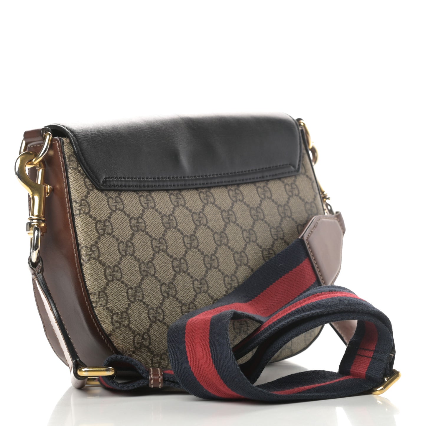 GG Supreme Monogram Web Medium Padlock Messenger Shoulder Bag Black
