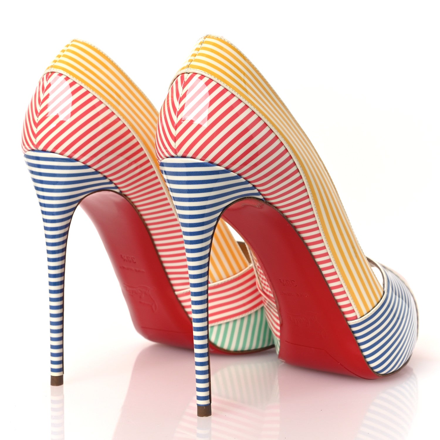 Christian Louboutin Patent Stripes Marine Alta 120 Pumps 38.5 Multicolor 5 of 10