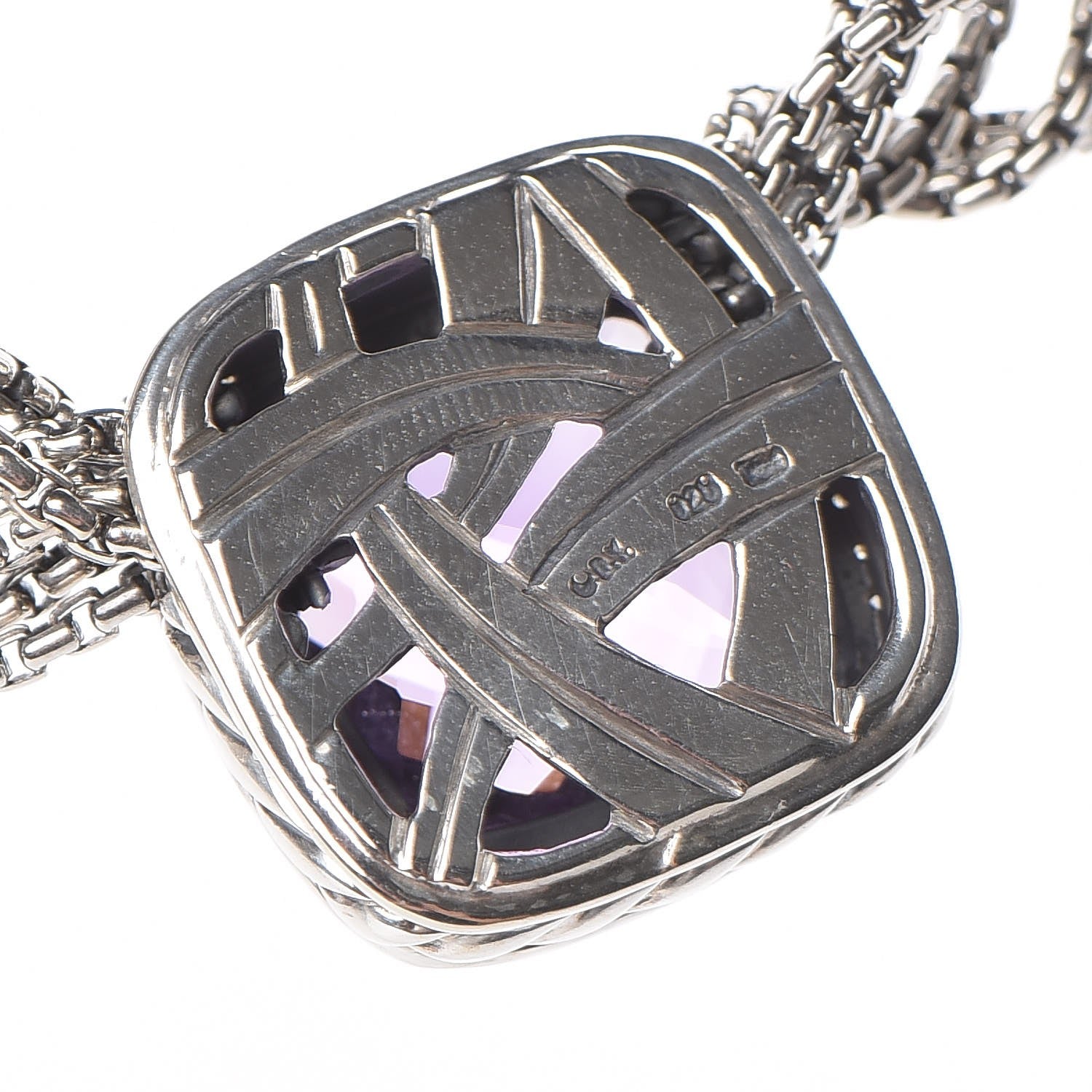 David Yurman Sterling Silver Diamond Amethyst 14mm Albion Pendant Necklace 6 of 7