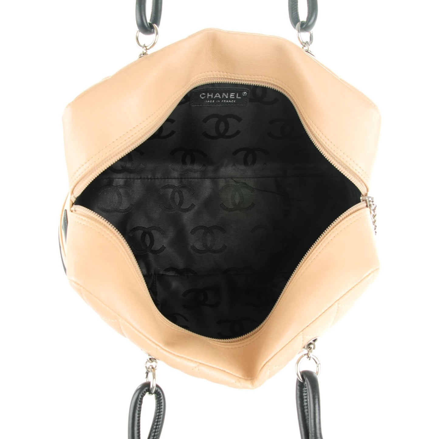 Calfskin Quilted Large Cambon Bowler Beige Black