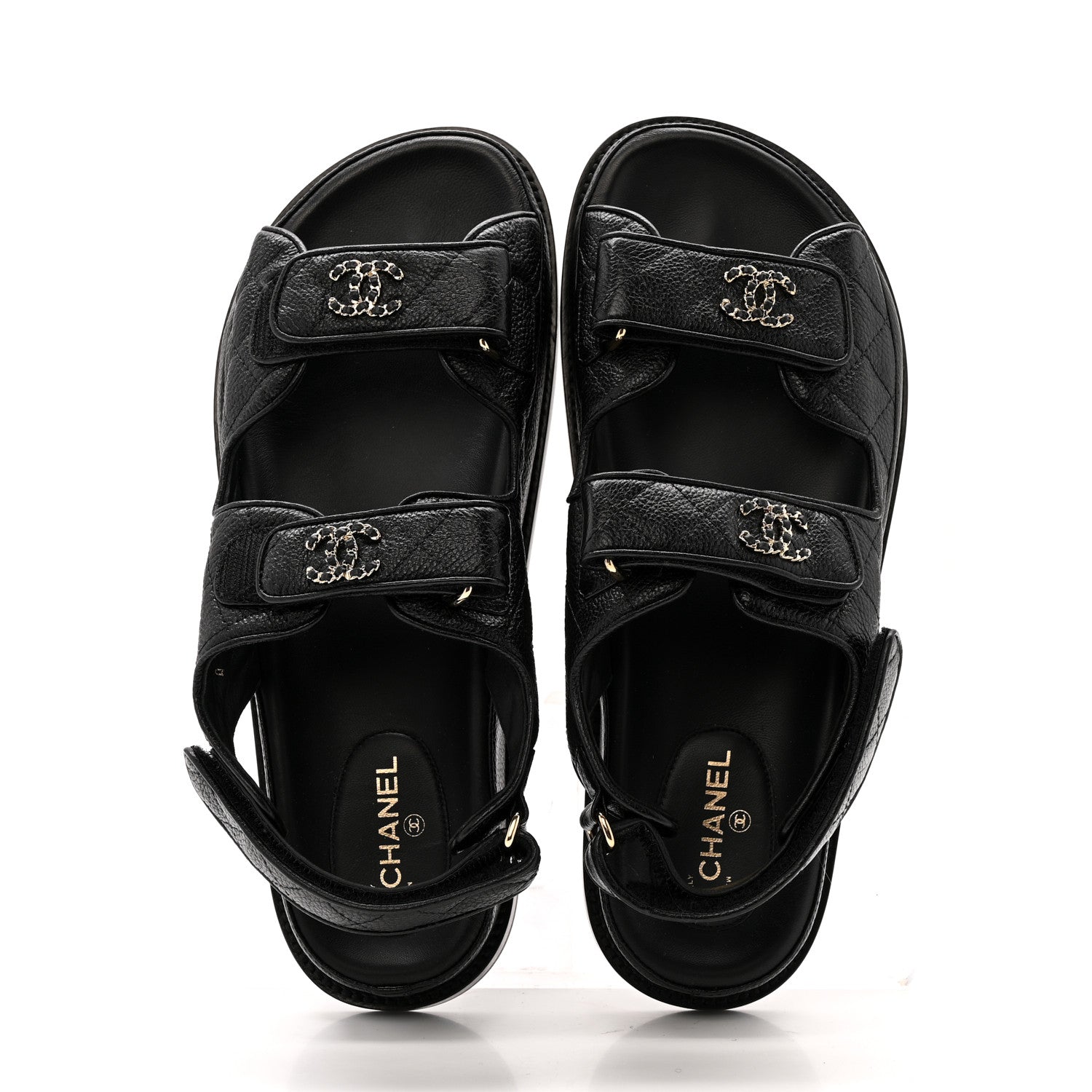 Chanel Grained Calfskin Velcro Dad Sandals 39.5 Black 2 of 10
