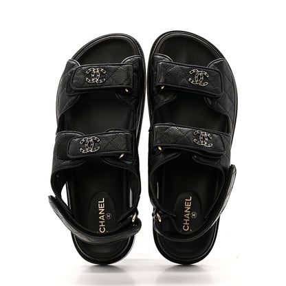 Chanel Grained Calfskin Velcro Dad Sandals 39.5 Black 2 of 10