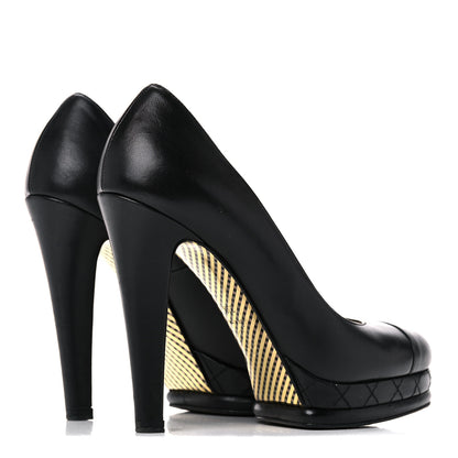 Chanel Lambskin CC Cap Toe Platform Pumps 38.5 Black 4 of 18