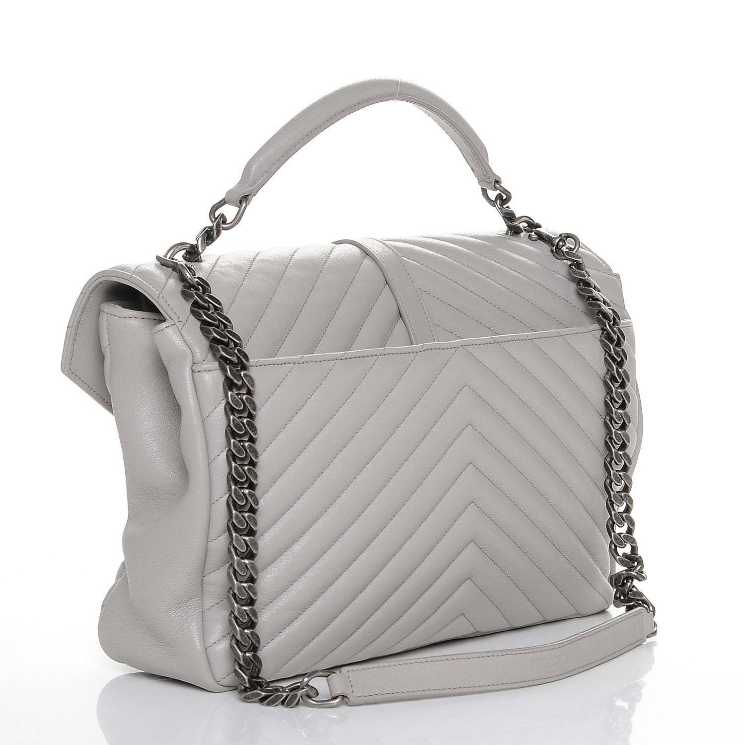 Saint Laurent Sheepskin Matelasse Chevron Monogram Large College Satchel Light Grey 3 of 6