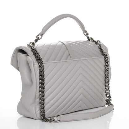 Saint Laurent Sheepskin Matelasse Chevron Monogram Large College Satchel Light Grey 3 of 6