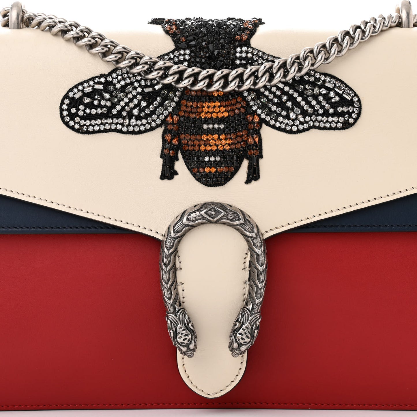 Calfskin Bee Embroidered Medium Dionysus Shoulder Bag White Blue Hibiscus Red