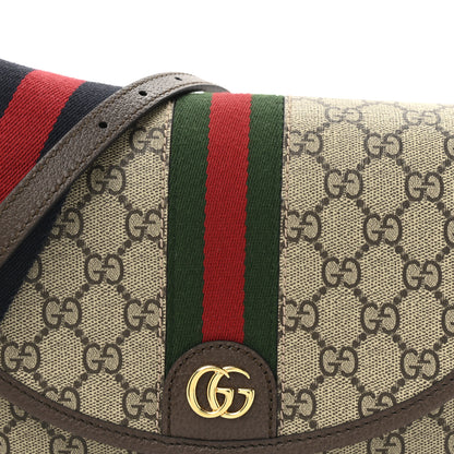 Gucci GG Supreme Monogram Textured Dollar Calfskin Web Studded Mini Ophidia Flap Shoulder Bag Beige Ebony New Acero 8 of 10