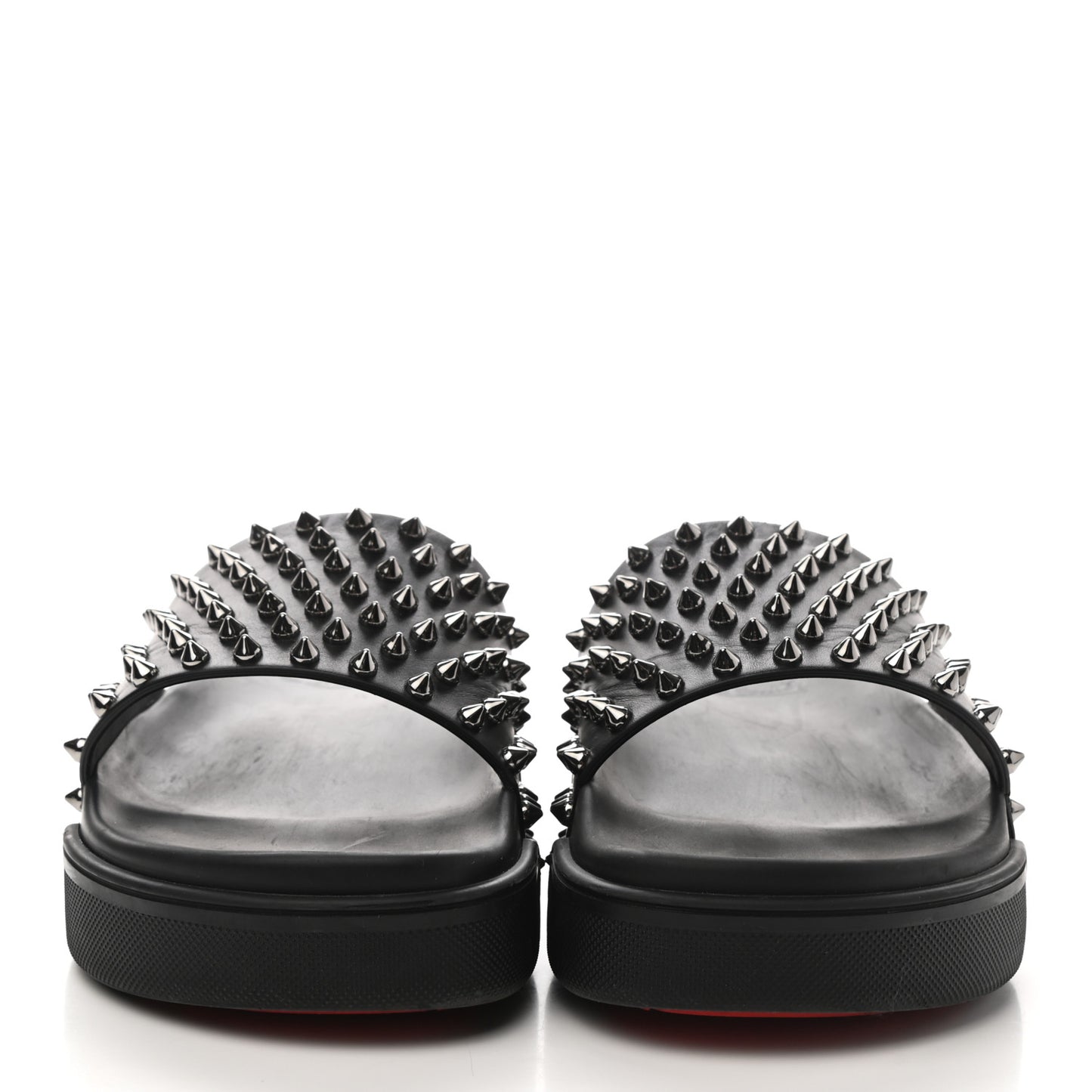 Calfskin Studded Pool Fun Platform Flat Slide Sandals 39 Black