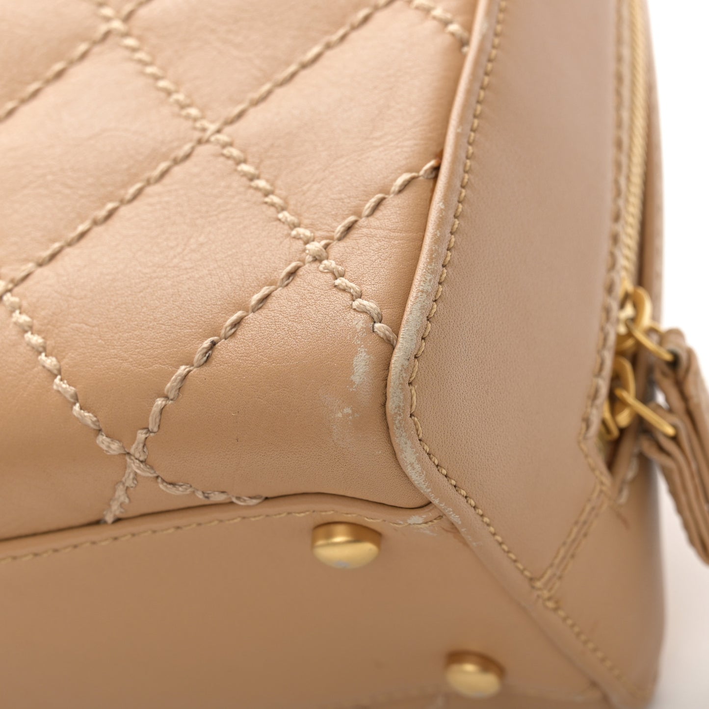 Calfskin Wild Stitch Top Handle Bag Beige