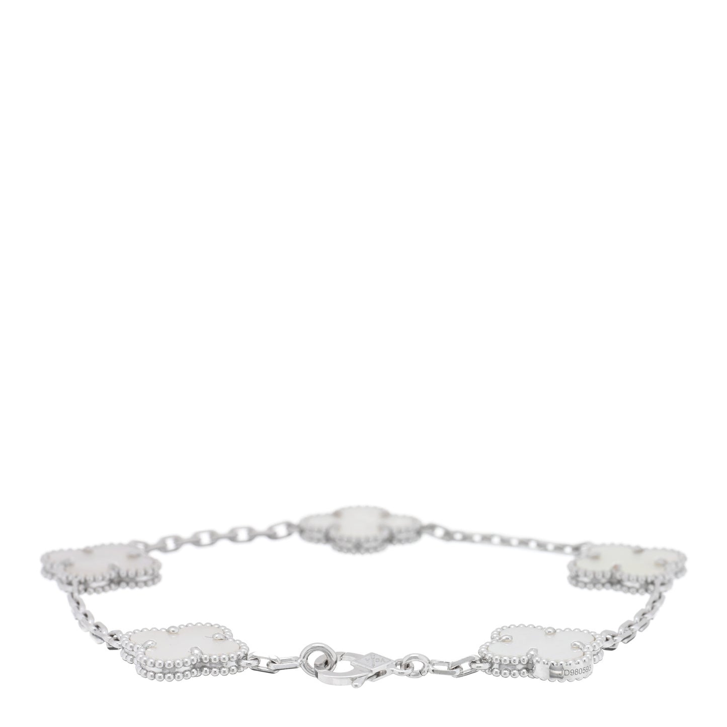 18K White Gold Mother of Pearl 5 Motifs Vintage Alhambra Bracelet