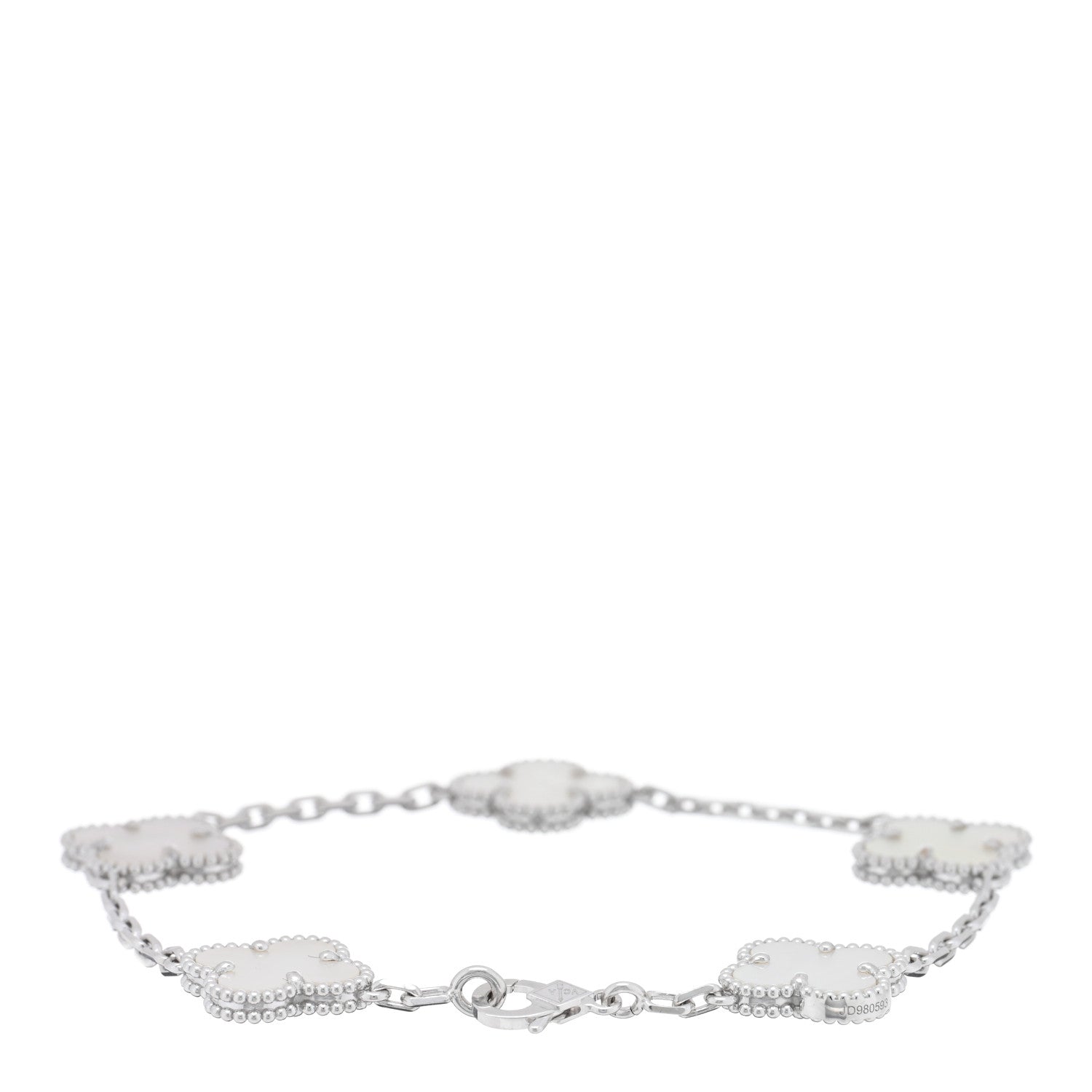 Van Cleef & Arpels 18K White Gold Mother of Pearl 5 Motifs Vintage Alhambra Bracelet 2 of 4