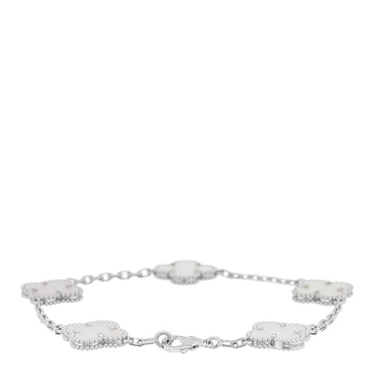 Van Cleef & Arpels 18K White Gold Mother of Pearl 5 Motifs Vintage Alhambra Bracelet 2 of 4