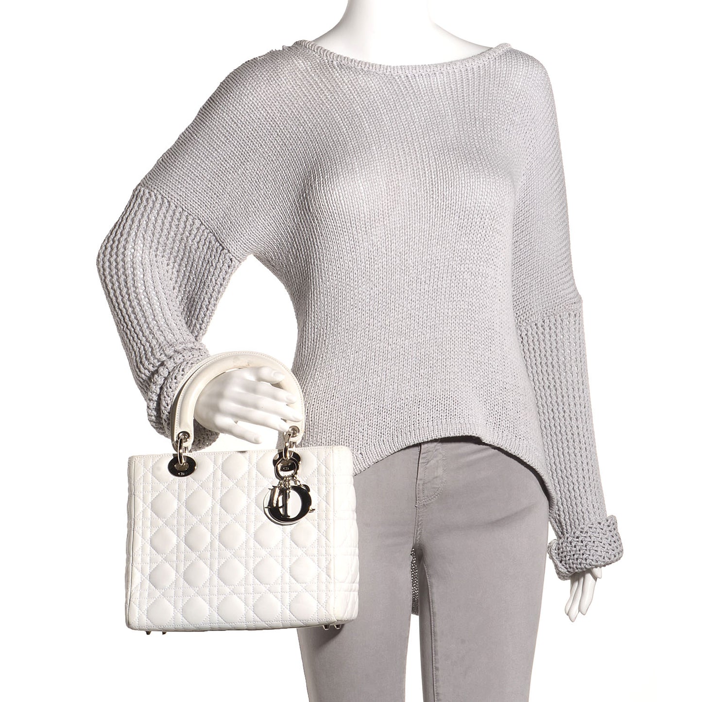 Lambskin Cannage Medium Lady Dior White