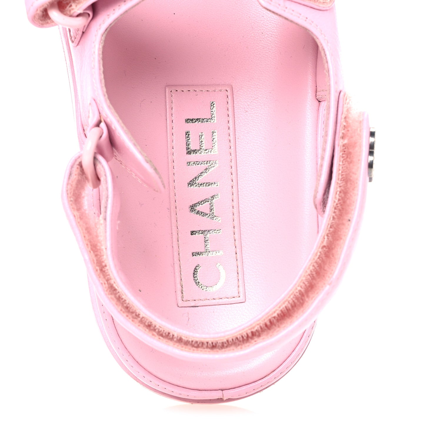 Lambskin Crystal CC Velcro Dad Sandals 35.5 Light Pink