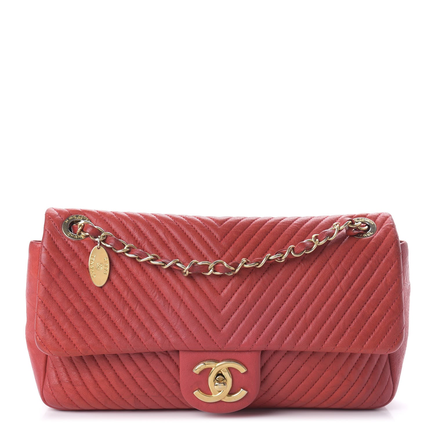 Chanel Calfskin Surpique Chevron Medium Flap Red 1 of 10