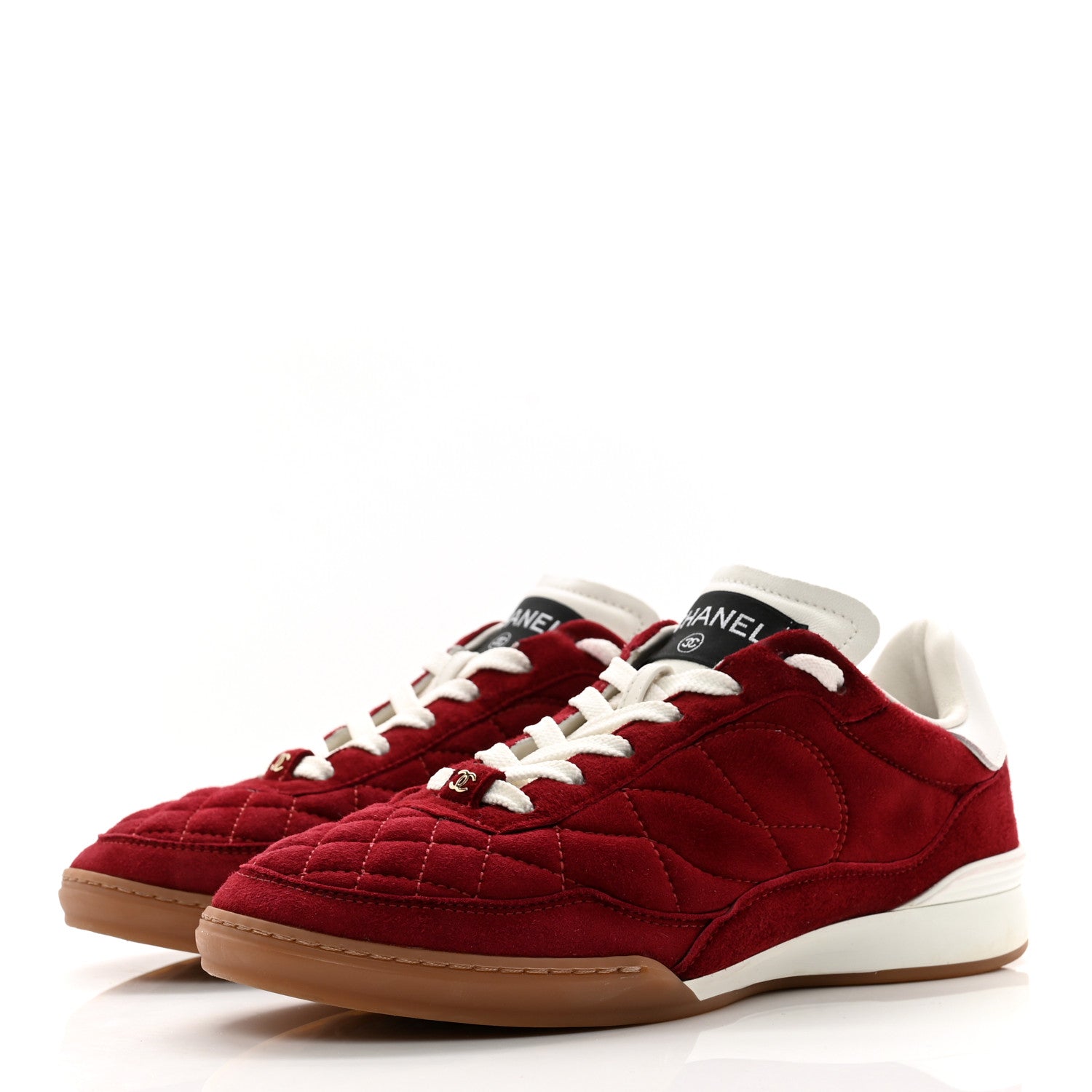 Chanel Suede Kidskin Quilted Sneakers 36 Dark Red 3 of 9