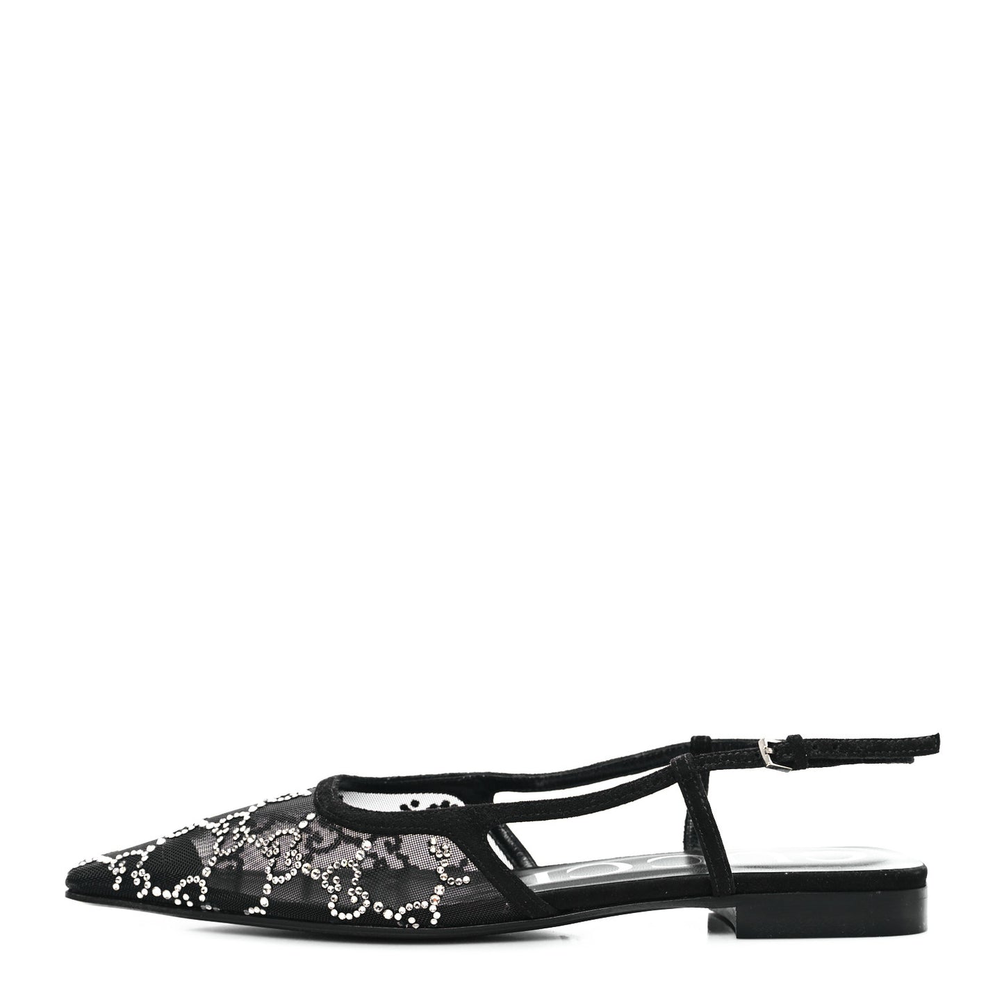 Tela Retino Kid Scamosciato Crystal GG Monogram Square Demi Ballet Flats 36 Black