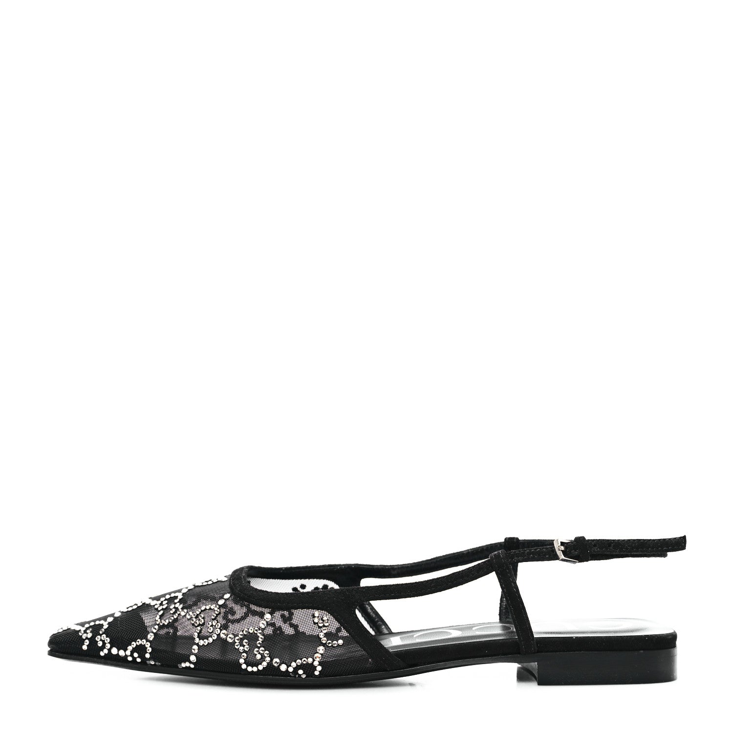 Gucci Tela Retino Kid Scamosciato Crystal GG Monogram Square Demi Ballet Flats 36 Black 1 of 9