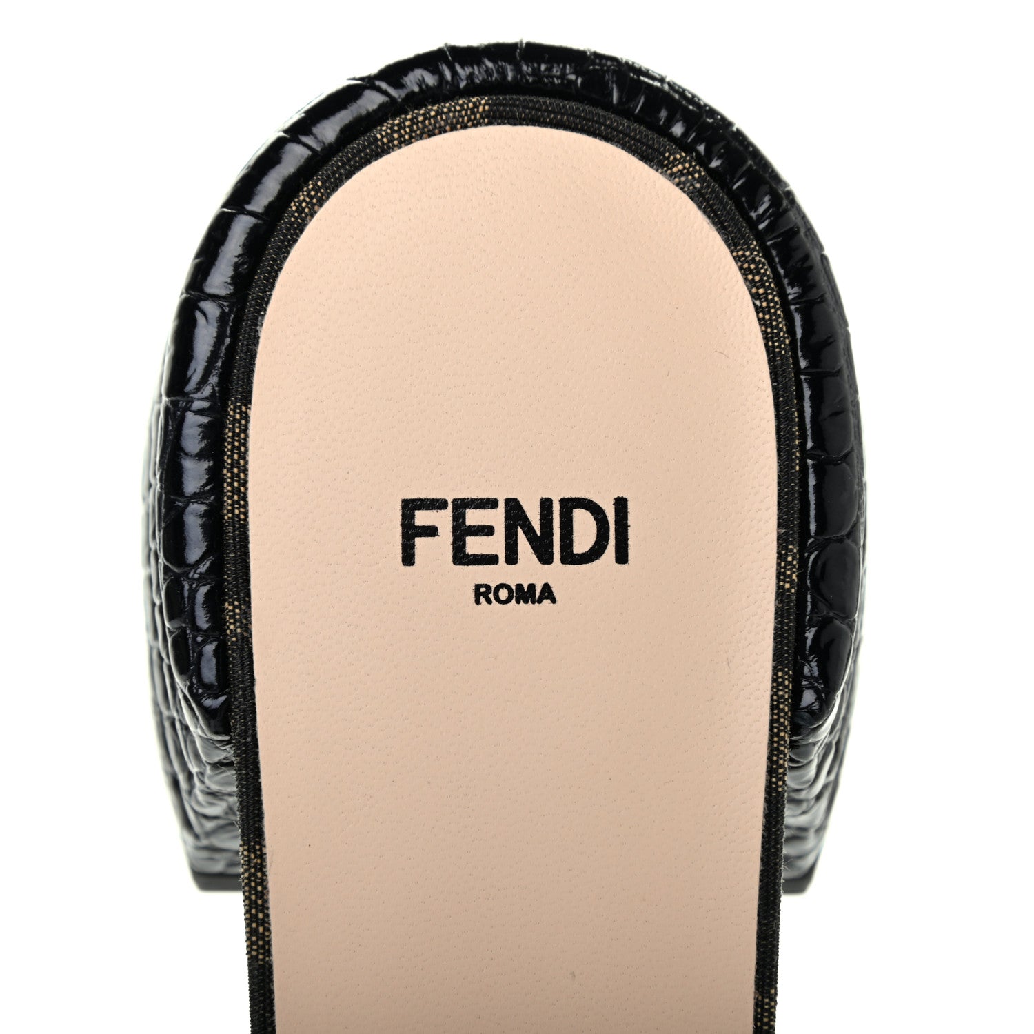 Fendi Jacquard Calfskin FF Crocodile Embossed Promenade Slide Sandals 38 Tobacco Moro Black 7 of 7