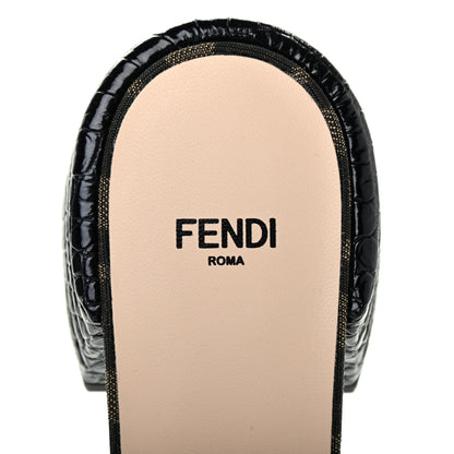 Fendi Jacquard Calfskin FF Crocodile Embossed Promenade Slide Sandals 38 Tobacco Moro Black 7 of 7