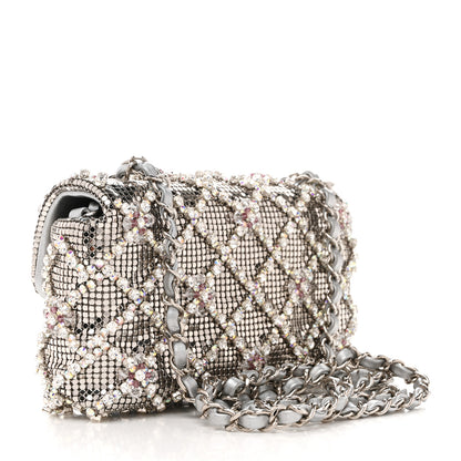 Chanel Chain Mail Crystal Quilted Mini Flap Argent 2 of 11