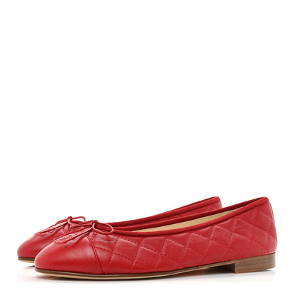 Chanel Aged Calfskin Quilted CC Cap Toe Ballerina Flats 37.5 Red 3 of 11