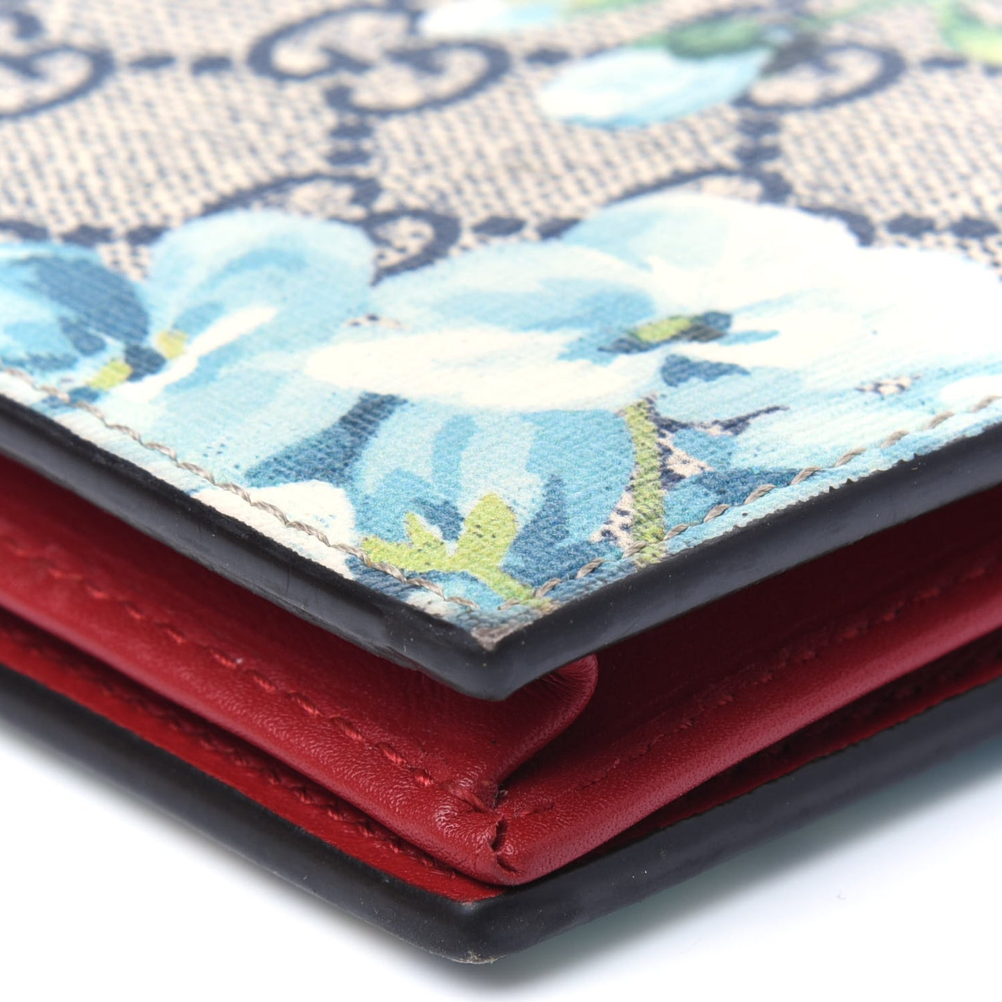GG Supreme Monogram Blooms Card Case Beige Blue Navy Hibiscus Red