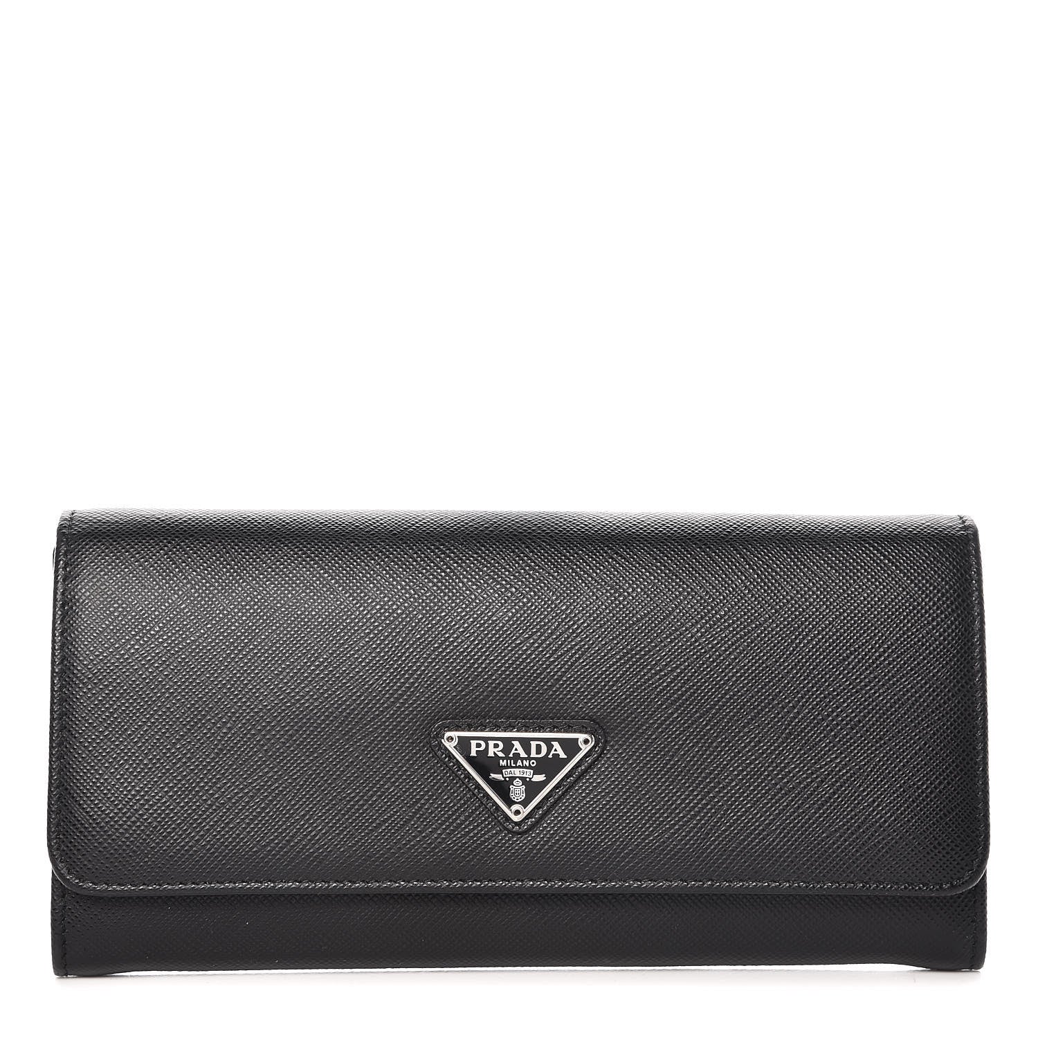 Prada Saffiano Continental Flap Wallet Black 1 of 10