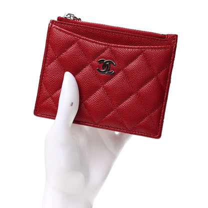 Chanel Caviar Quilted CC Zip Card Holder Red 3 of 8