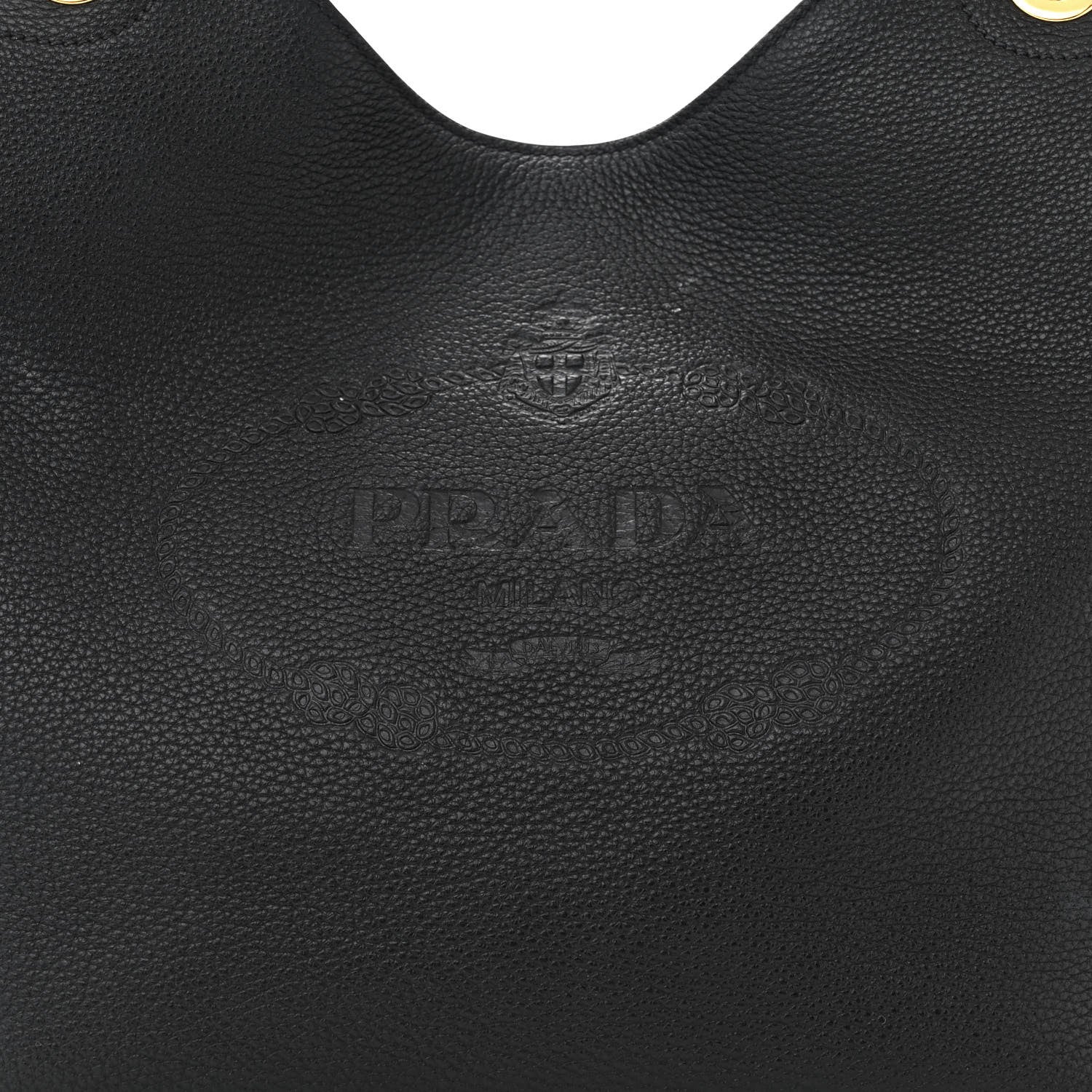 Prada Vitello Phenix Embossed Logo Hobo Black 9 of 12