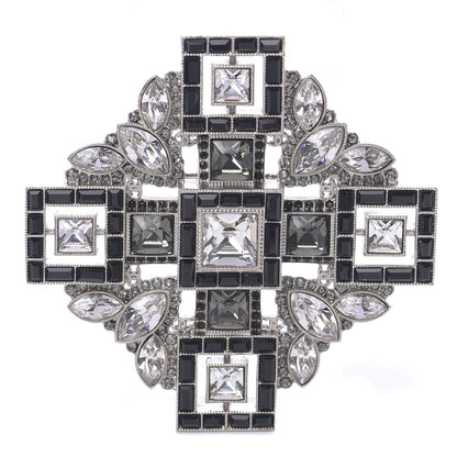 Chanel Crystal Baguette Maltese Cross Brooch Black Silver 1 of 5