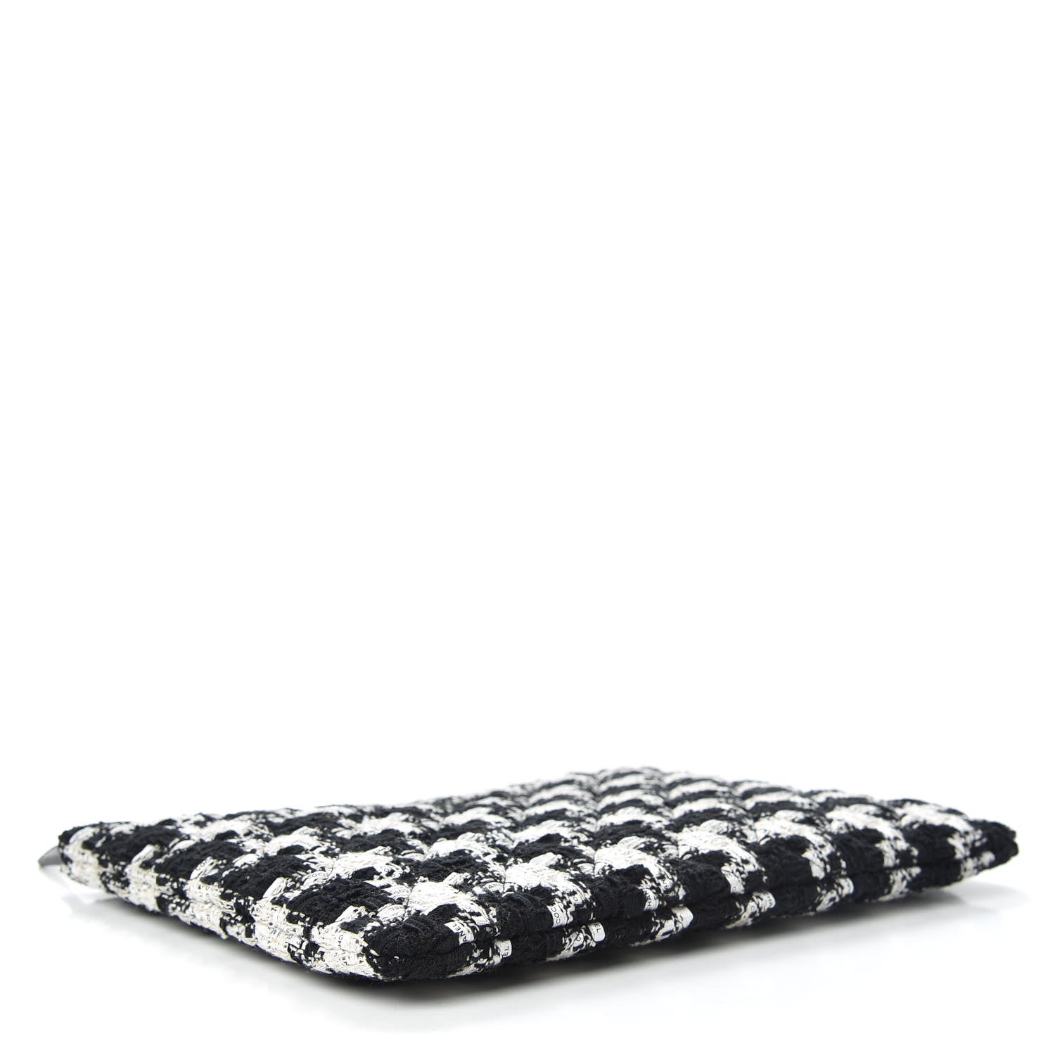 Chanel Tweed Quilted Medium Cosmetic Pouch Black Ecru White 4 of 8