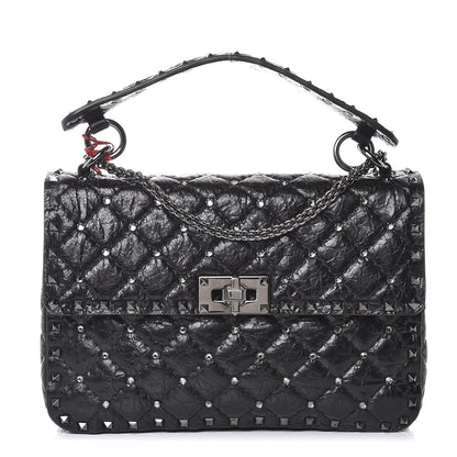 Valentino Garavani Craquele Nappa Crystal Embellished Medium Rockstud Spike Shoulder Bag Black 1 of 8