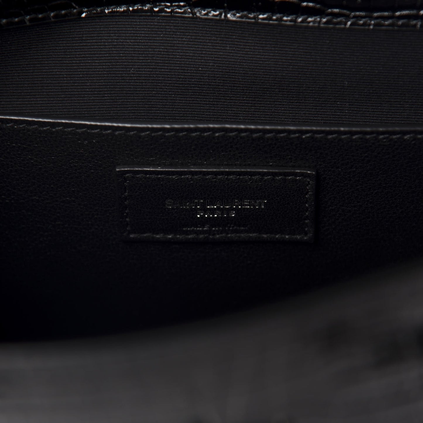 Shiny Calfskin Crocodile Embossed Manhattan Baguette Black