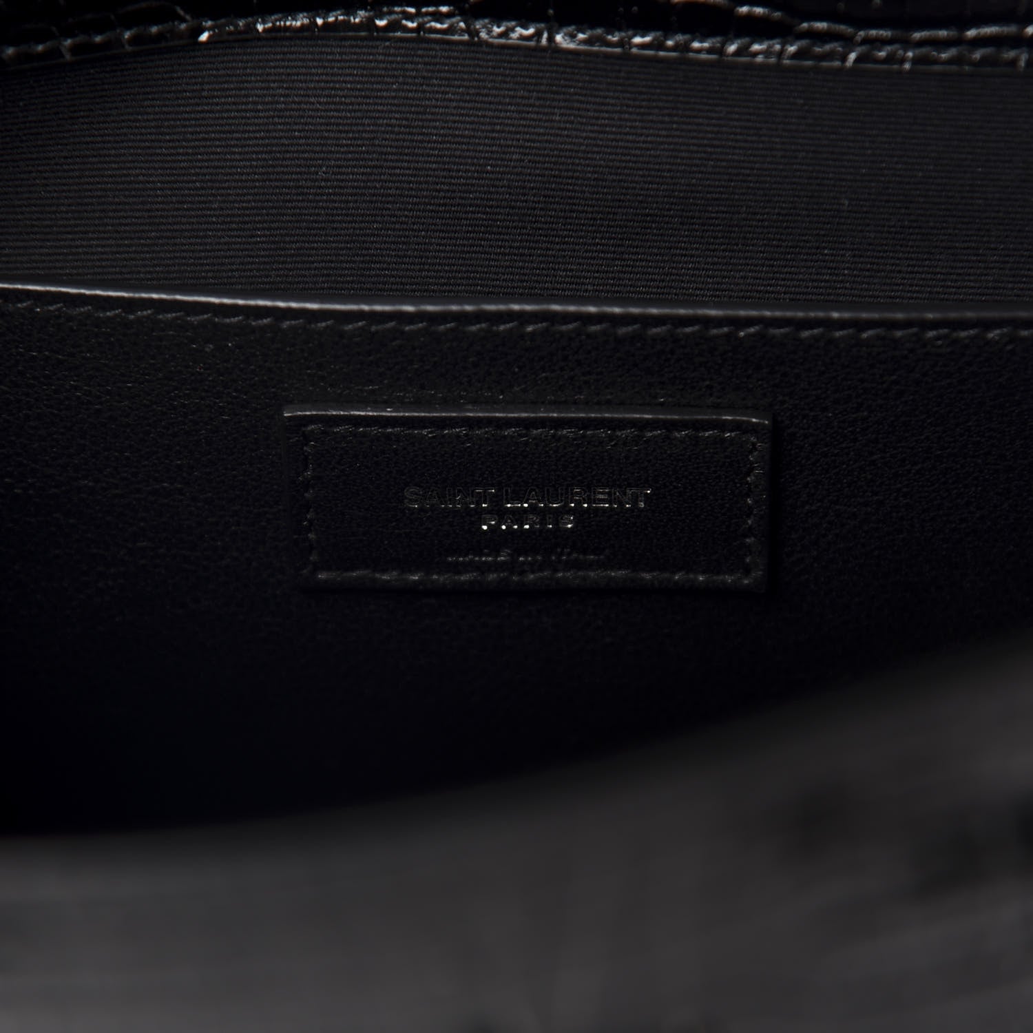 Saint Laurent Shiny Calfskin Crocodile Embossed Manhattan Baguette Black 8 of 10