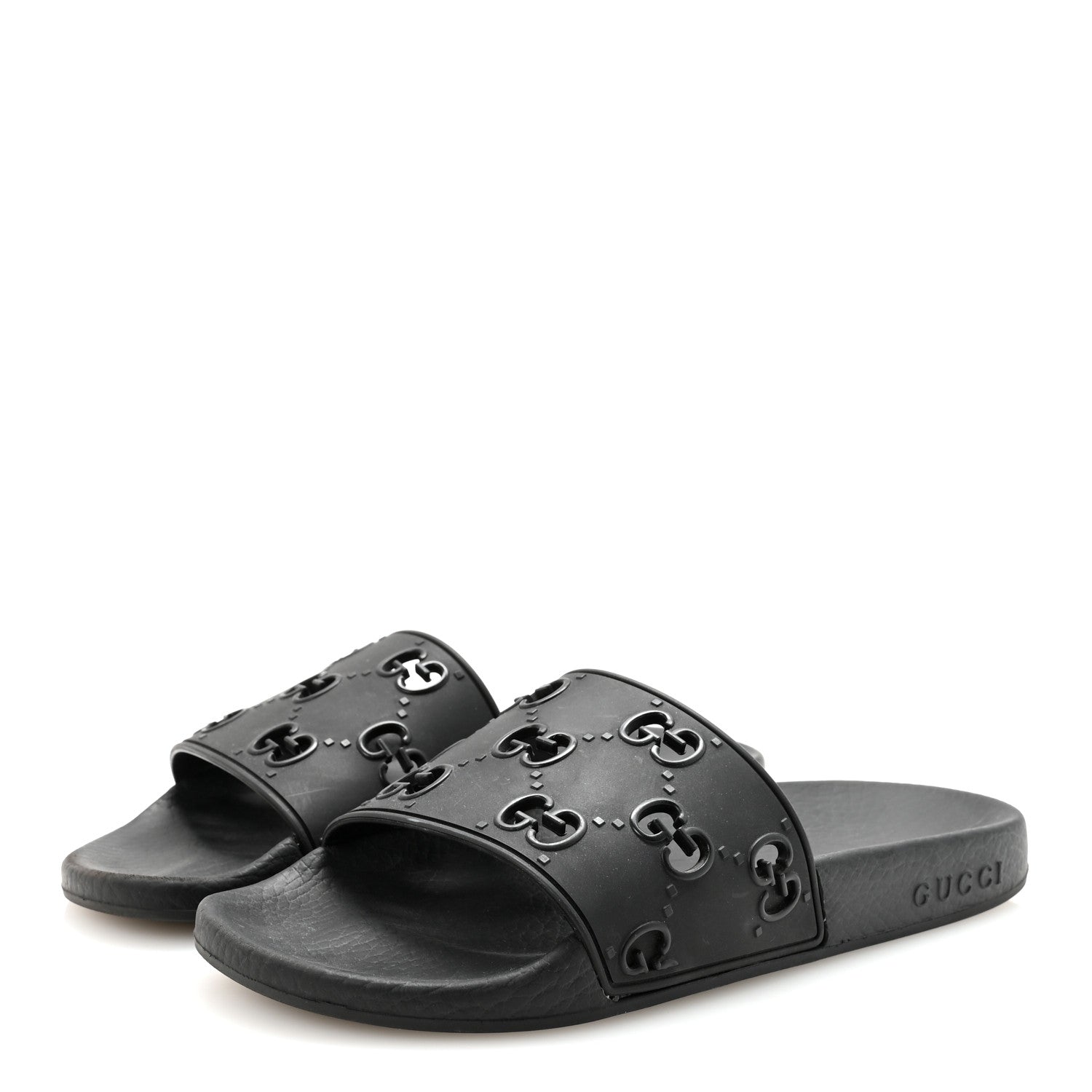 Gucci Rubber GG Monogram Perforated Womens Slide Sandals 37 Black 4 of 8