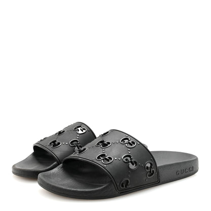 Gucci Rubber GG Monogram Perforated Womens Slide Sandals 37 Black 4 of 8