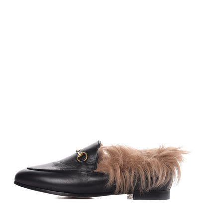 Gucci Malaga Kid Fur Womens Jordaan Loafers 39.5 Black Natural 1 of 7