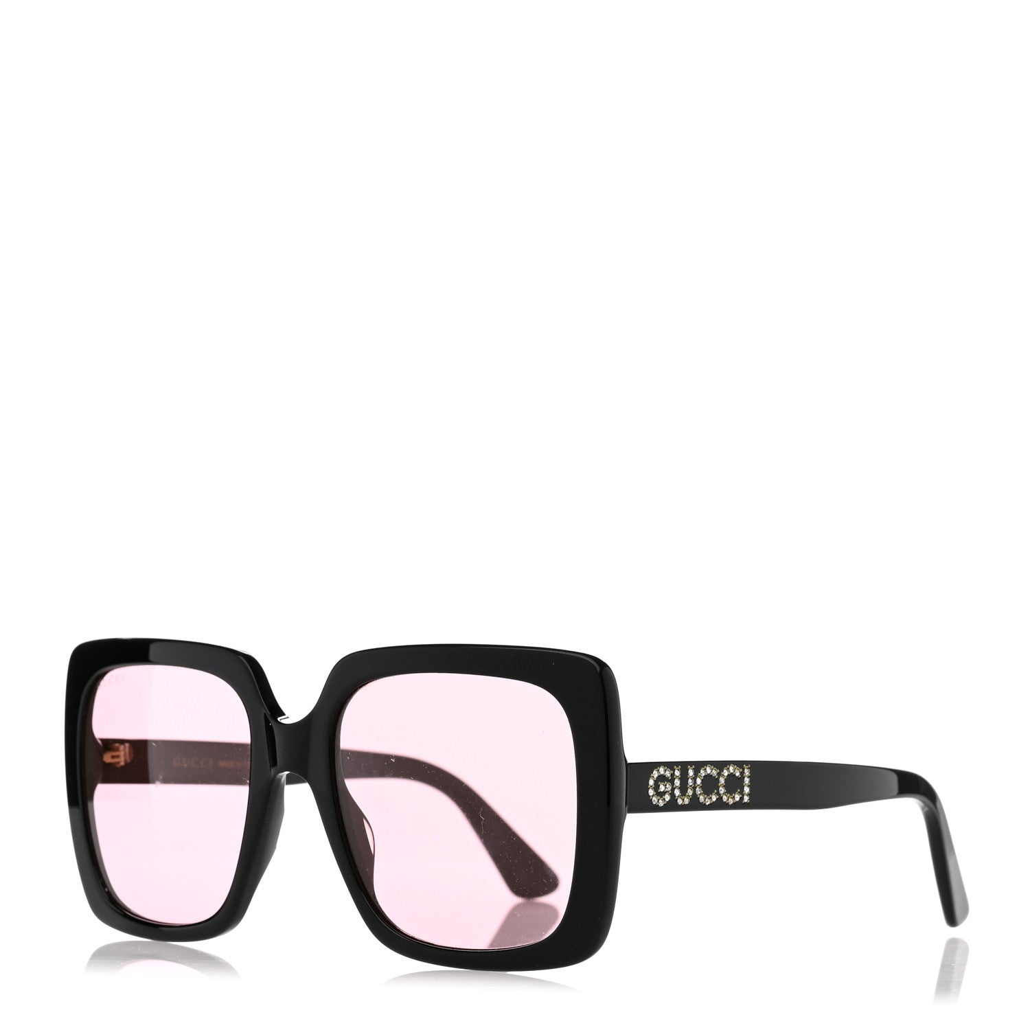 Gucci Crystal Square Frame GG Sunglasses GG0418S Black Pink 1 of 7