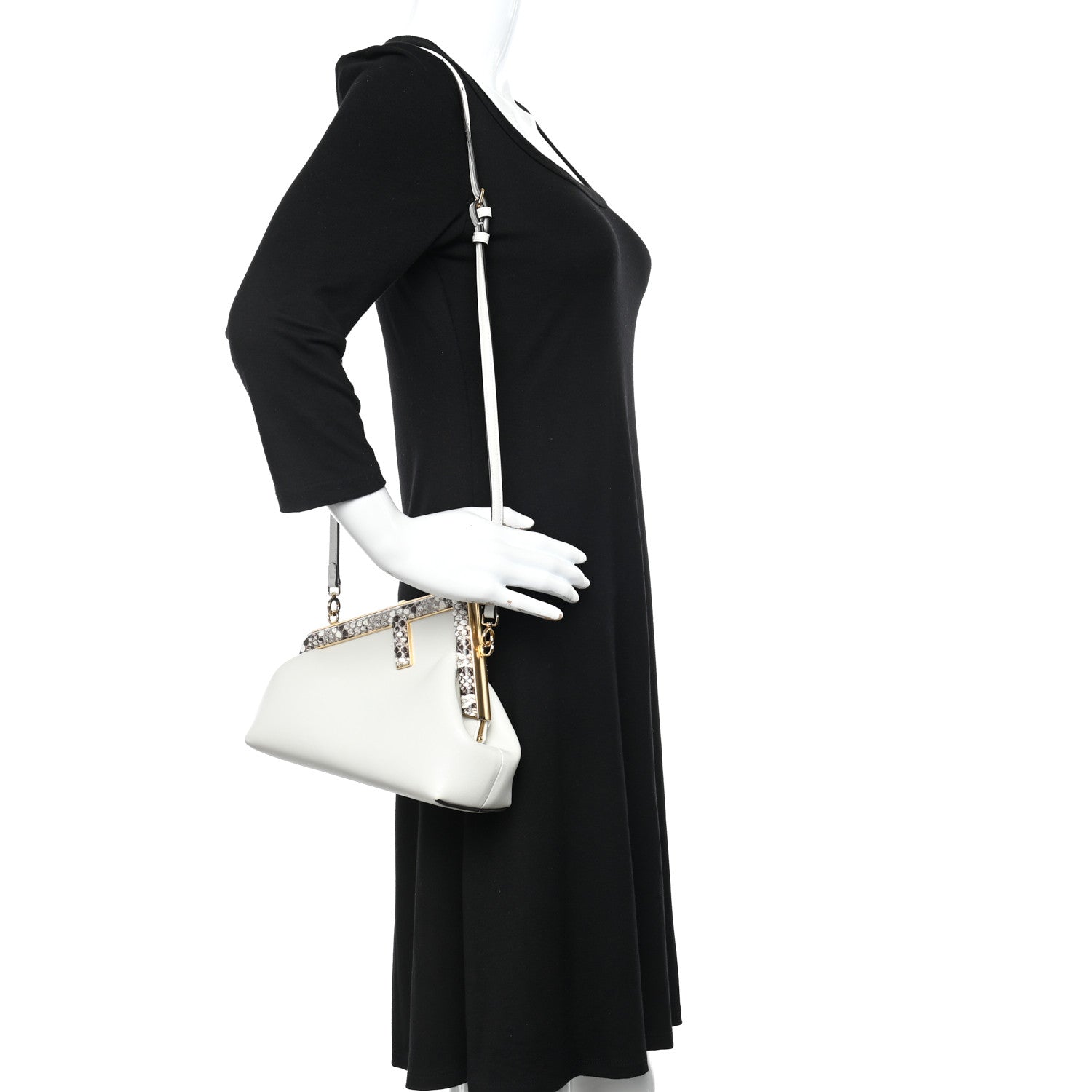 Fendi Shiny Nappa Snakeskin Small Fendi First White Roccia 2 of 10