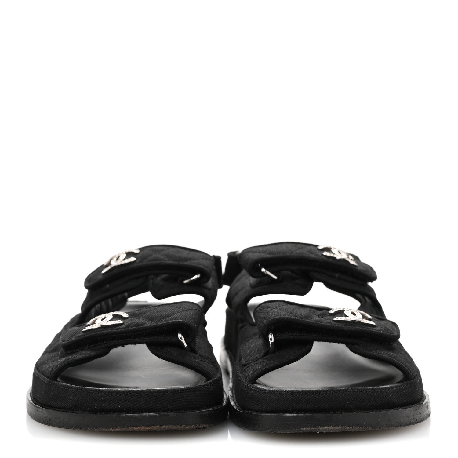 Chanel Mixed Fibers Velcro Dad Sandals 37.5 Black 3 of 9
