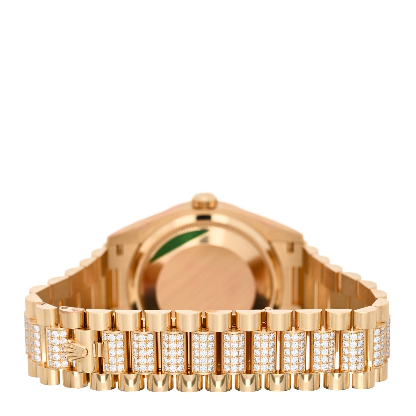 18K Yellow Gold Diamond Pave 36mm Oyster Perpetual Day-Date President Watch Green 128348RBR