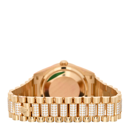 Rolex 18K Yellow Gold Diamond Pave 36mm Oyster Perpetual Day-Date President Watch Green 128348RBR 3 of 4