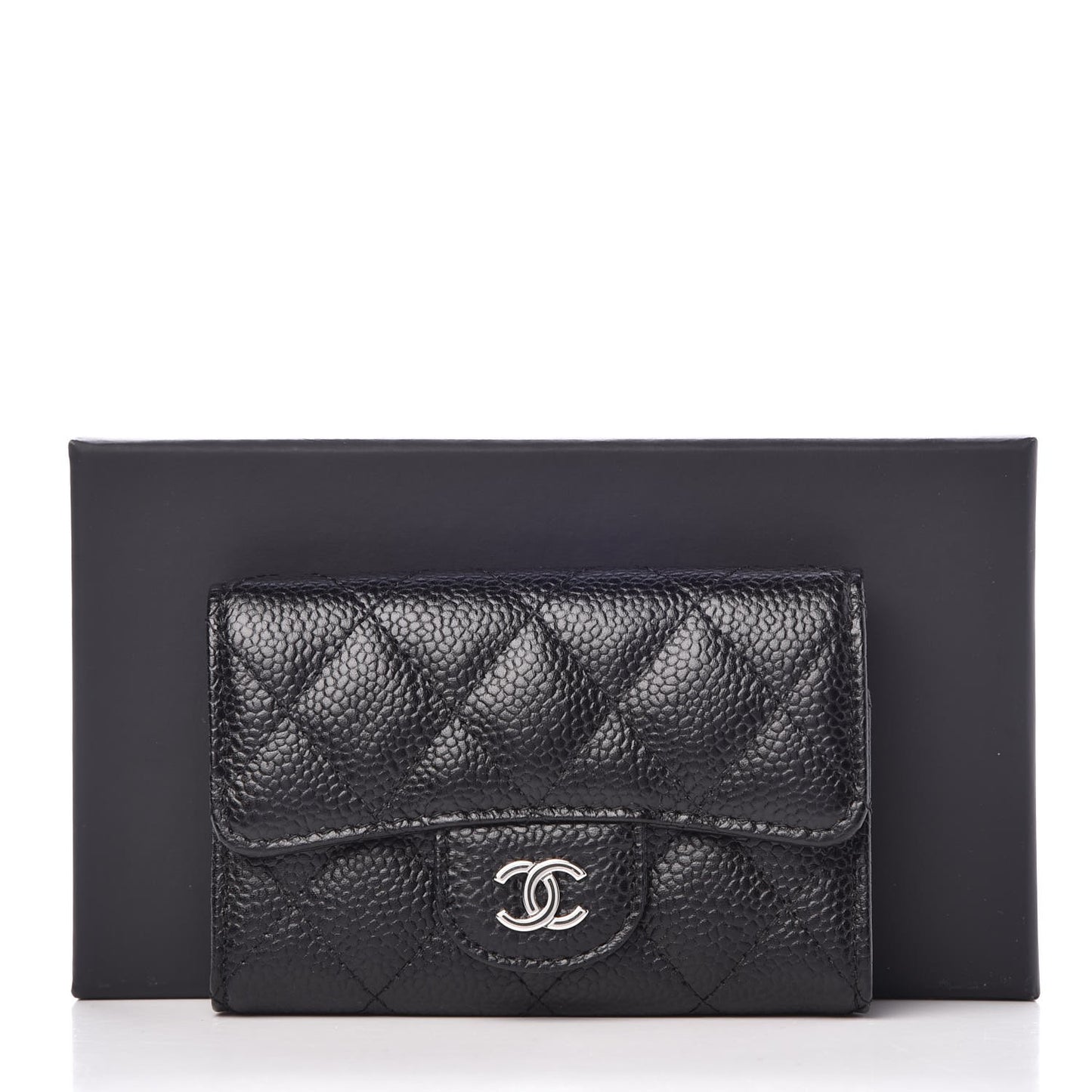 Caviar Quilted Flap Card Holder Black
