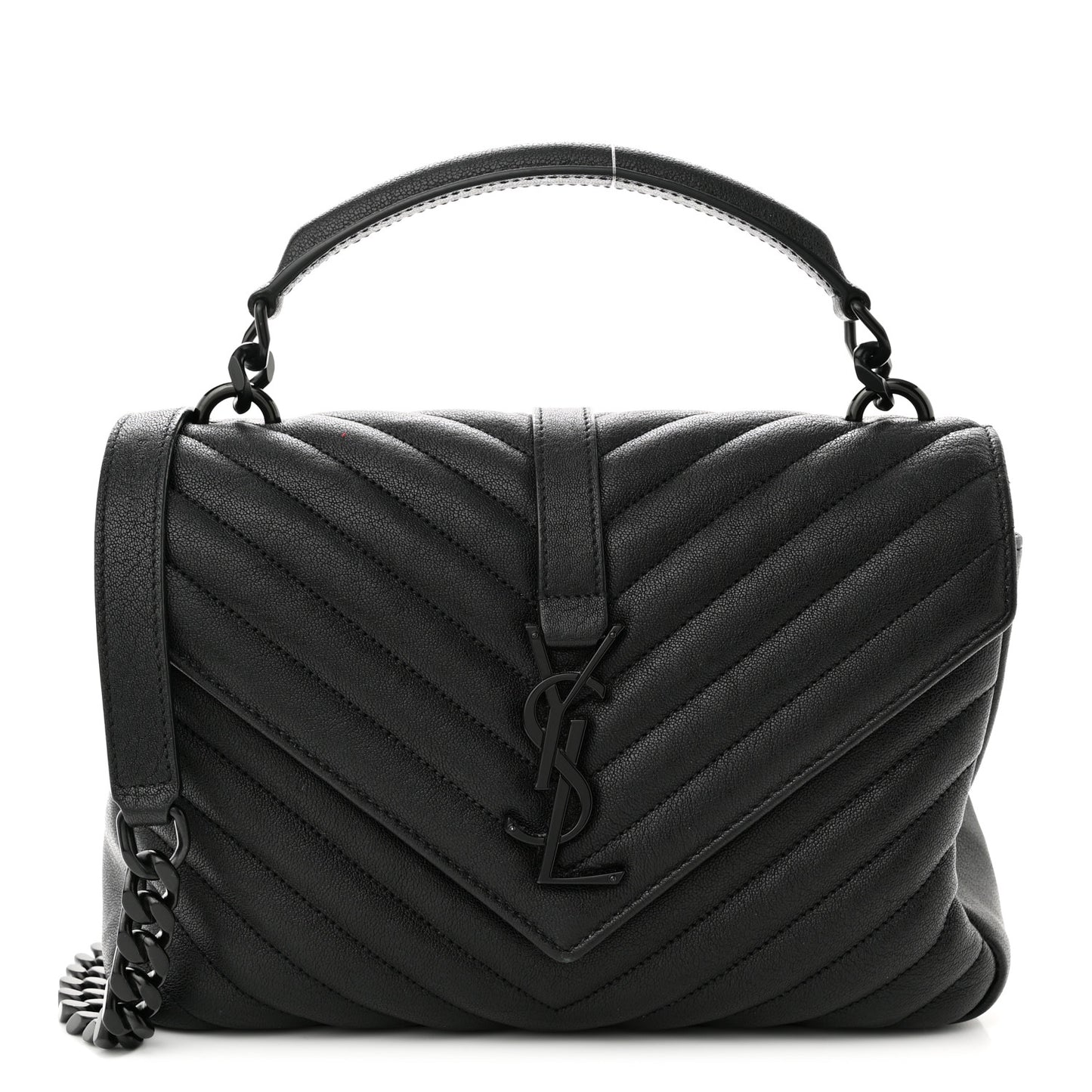 Sheepskin Matelasse Chevron Monogram Monochrome Medium College Bag Black