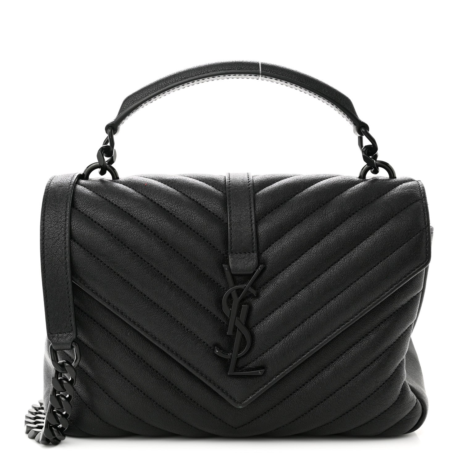 Saint Laurent Sheepskin Matelasse Chevron Monogram Monochrome Medium College Bag Black 1 of 10