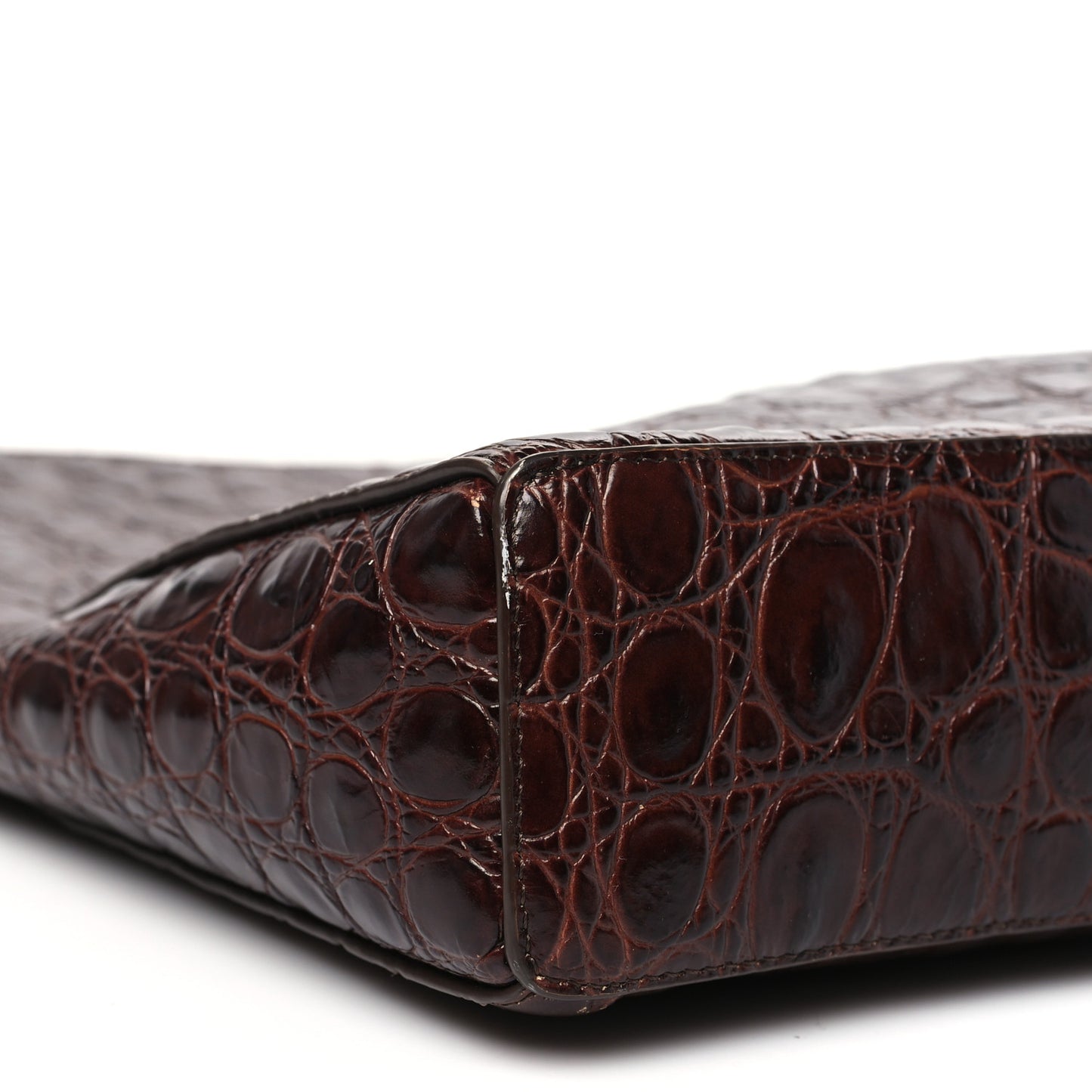 Calfskin Crocodile Embossed Large Cut Out Shoulder Bag Brown