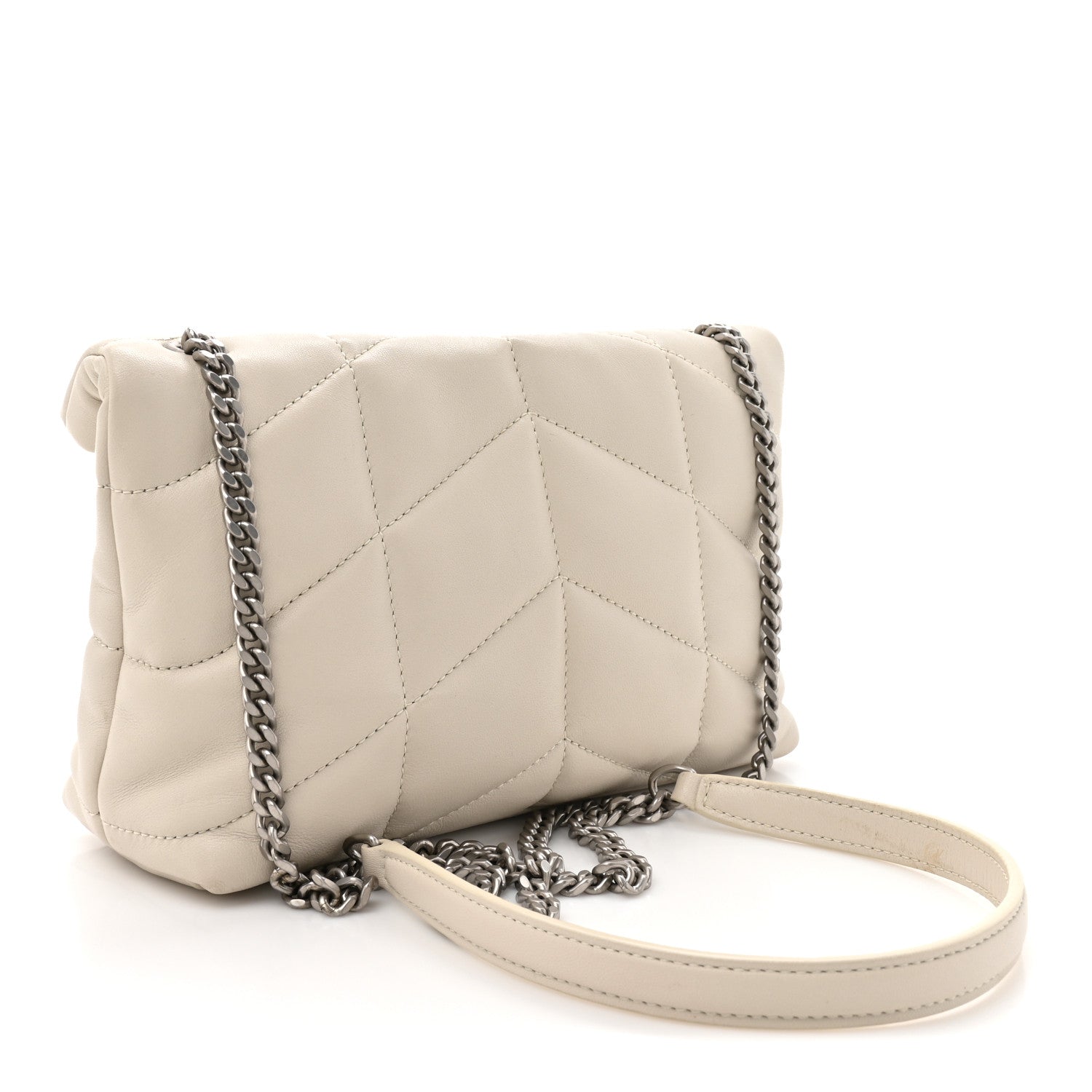 Saint Laurent Lambskin Quilted Toy Loulou Puffer Monogram Chain Satchel Crema Soft 3 of 12