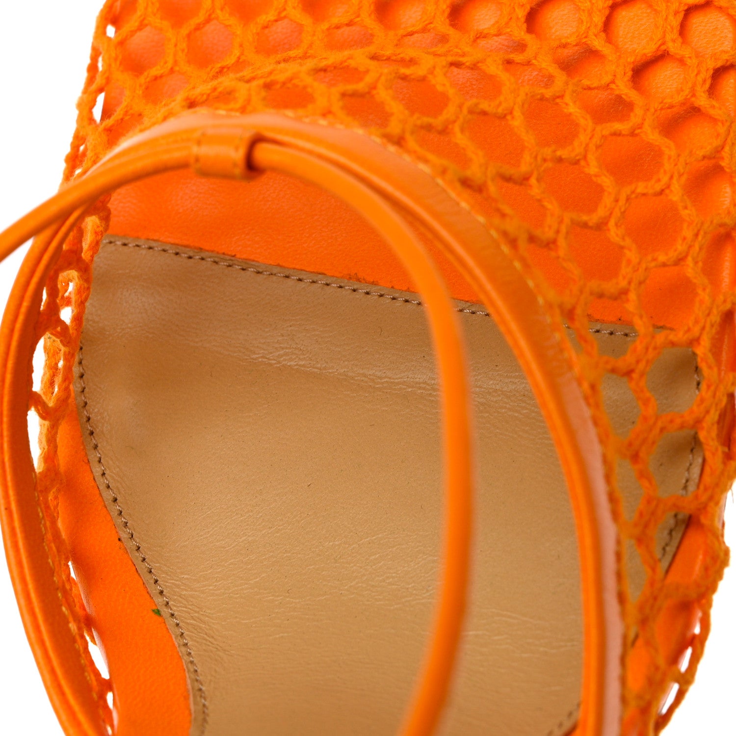 Bottega Veneta Mesh Nappa Stretch Ankle Tie Sandals 38.5 Tangerine 8 of 10